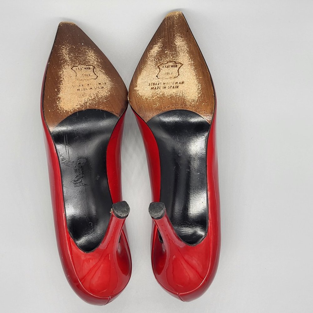 stuart weitzman red patent leather pumps